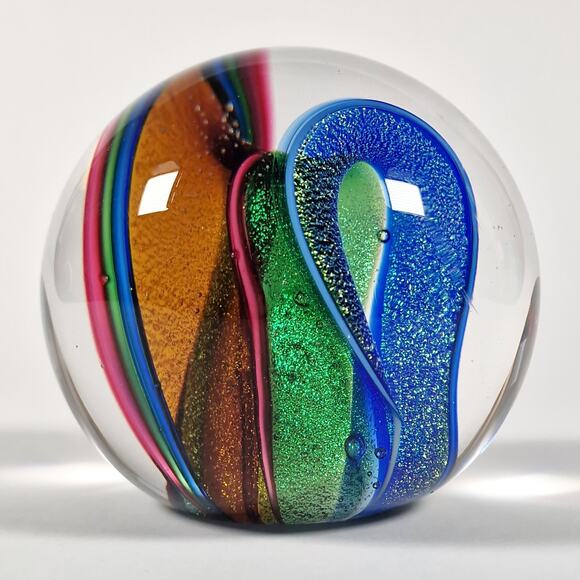 Glass Eye Studio Dichroic Infinity Paperweight Glitter Rainbow Seattle 3 inch - Picture 5 of 12